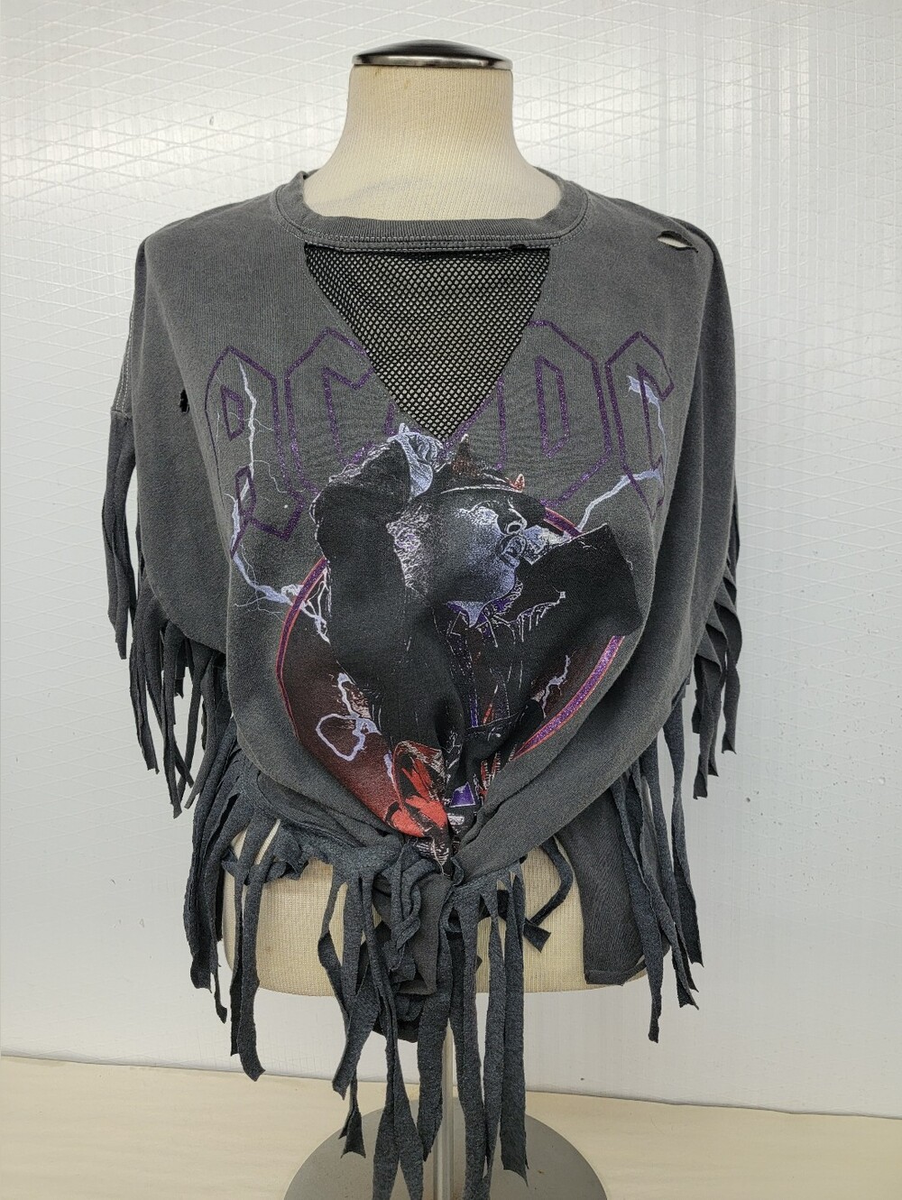 AC/DC Rock Band Fringe Tee - 'For Those About to Rock' - Upcycled Vintage